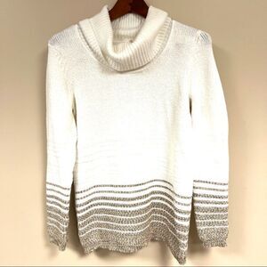 MCalvin Klein off white sweater turtleneck with metallic stripes  S/XS